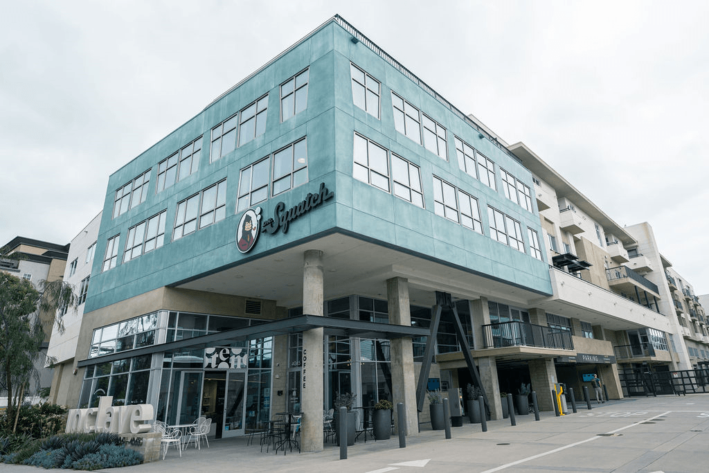 a large building with a sign on the front of it